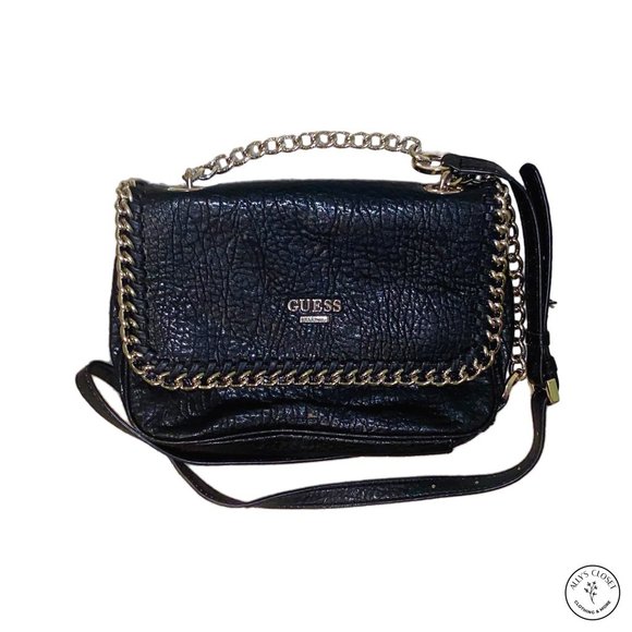 Guess Handbags - Guess Black Leather Crossbody with Gold Detail